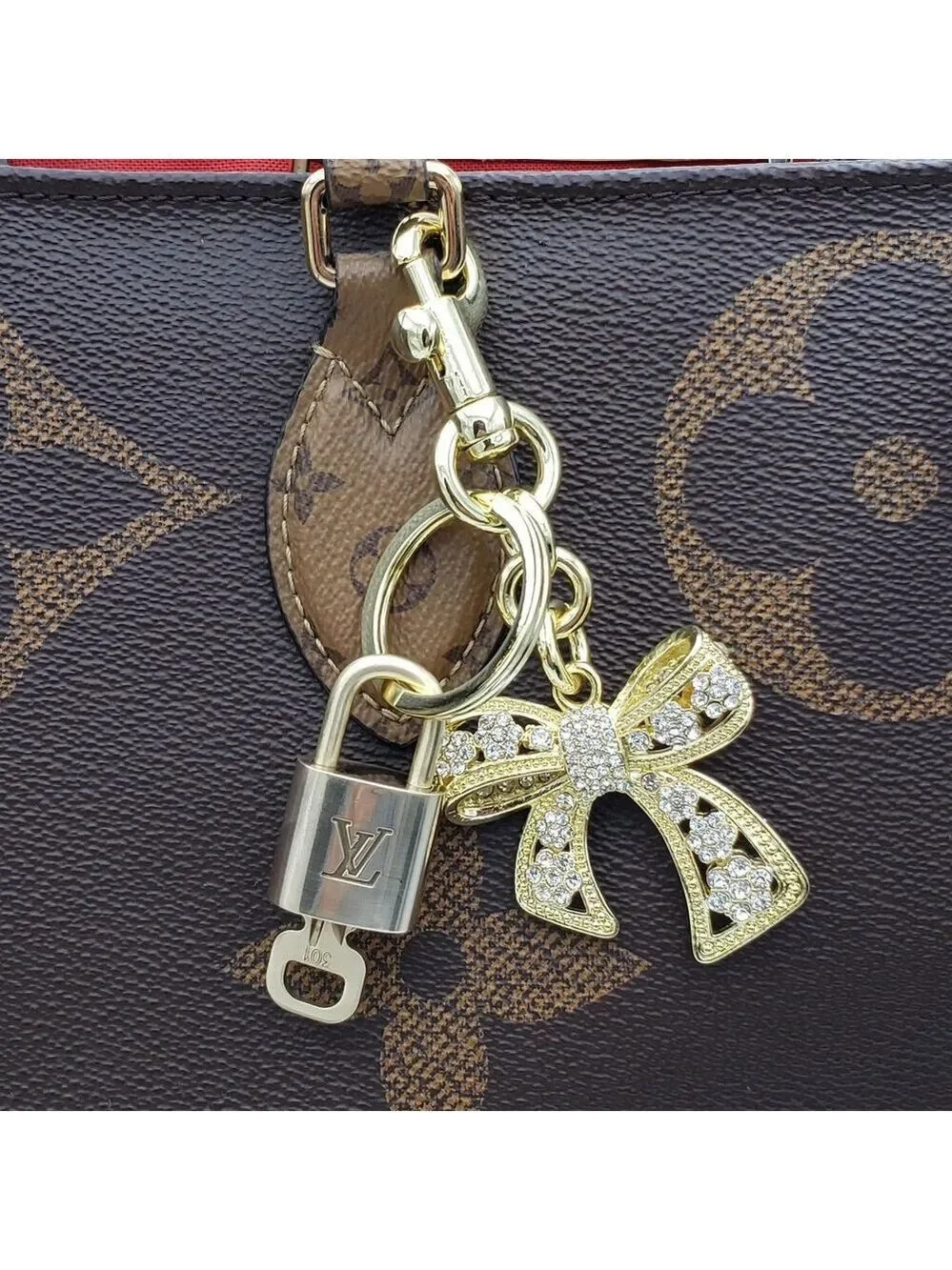 Authentic Louis Vuitton Lock & Key with Unbranded Ribbon Charm, Keychain